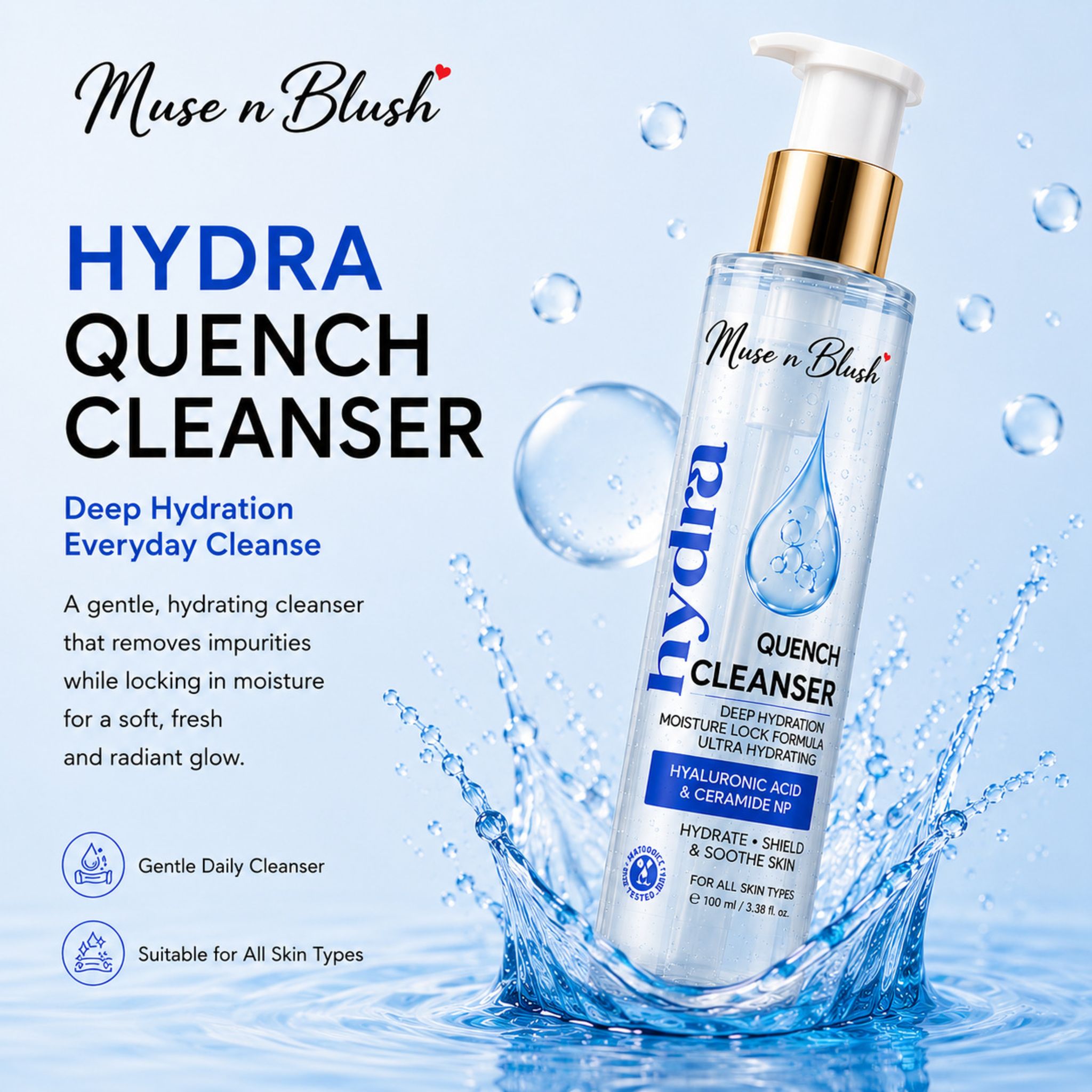 Muse n Blush Hydra Quench Cleanser with Hyaluronic Acid & Ceramide NP - 100 ml