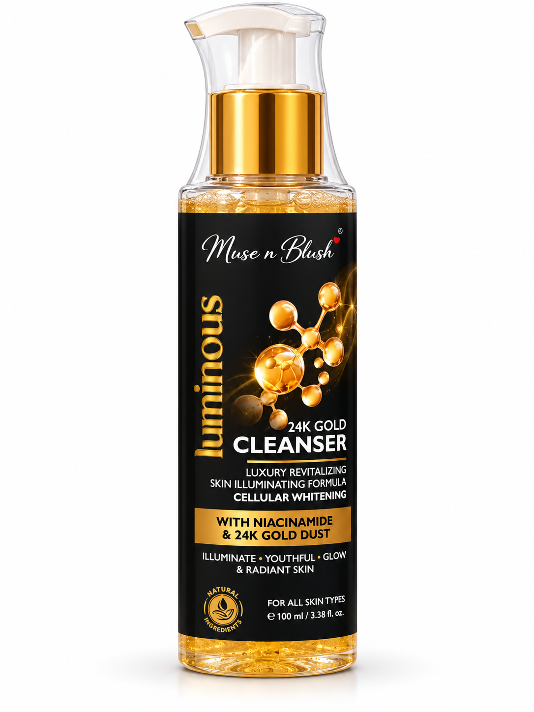 Muse n Blush Luminous 24K Gold Cleanser with Niacinamide & 24K Gold Dust – 100 ml
