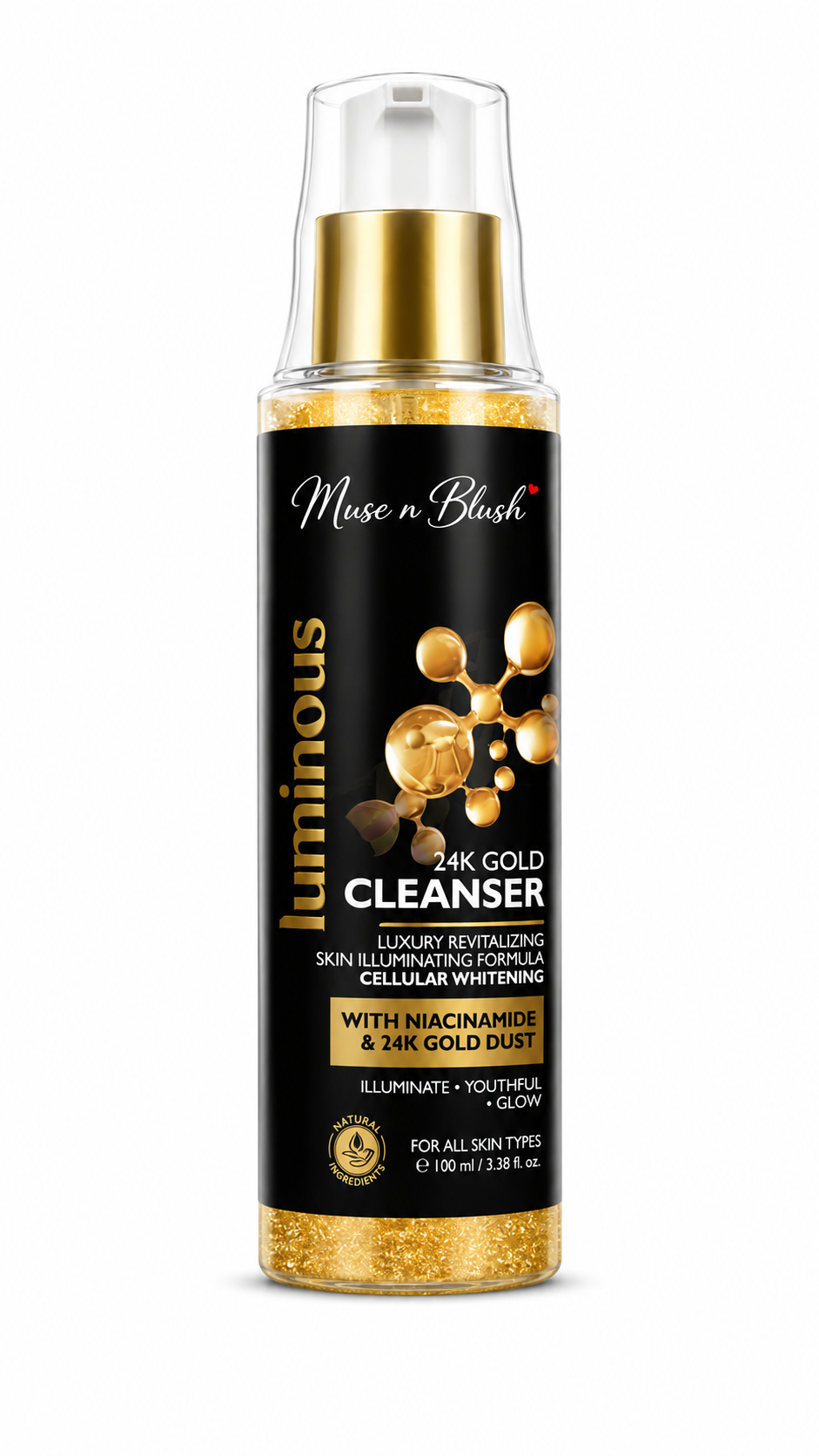 Muse n Blush Luminous 24K Gold Cleanser with Niacinamide & 24K Gold Dust – 100 ml