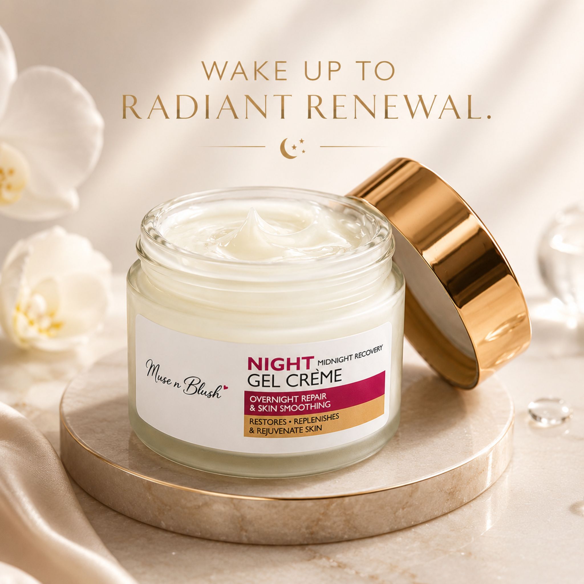 Muse n Blush Night Rejuvenating Gel Crème with Niacinamide & Hyaluronic Acid - 50 g