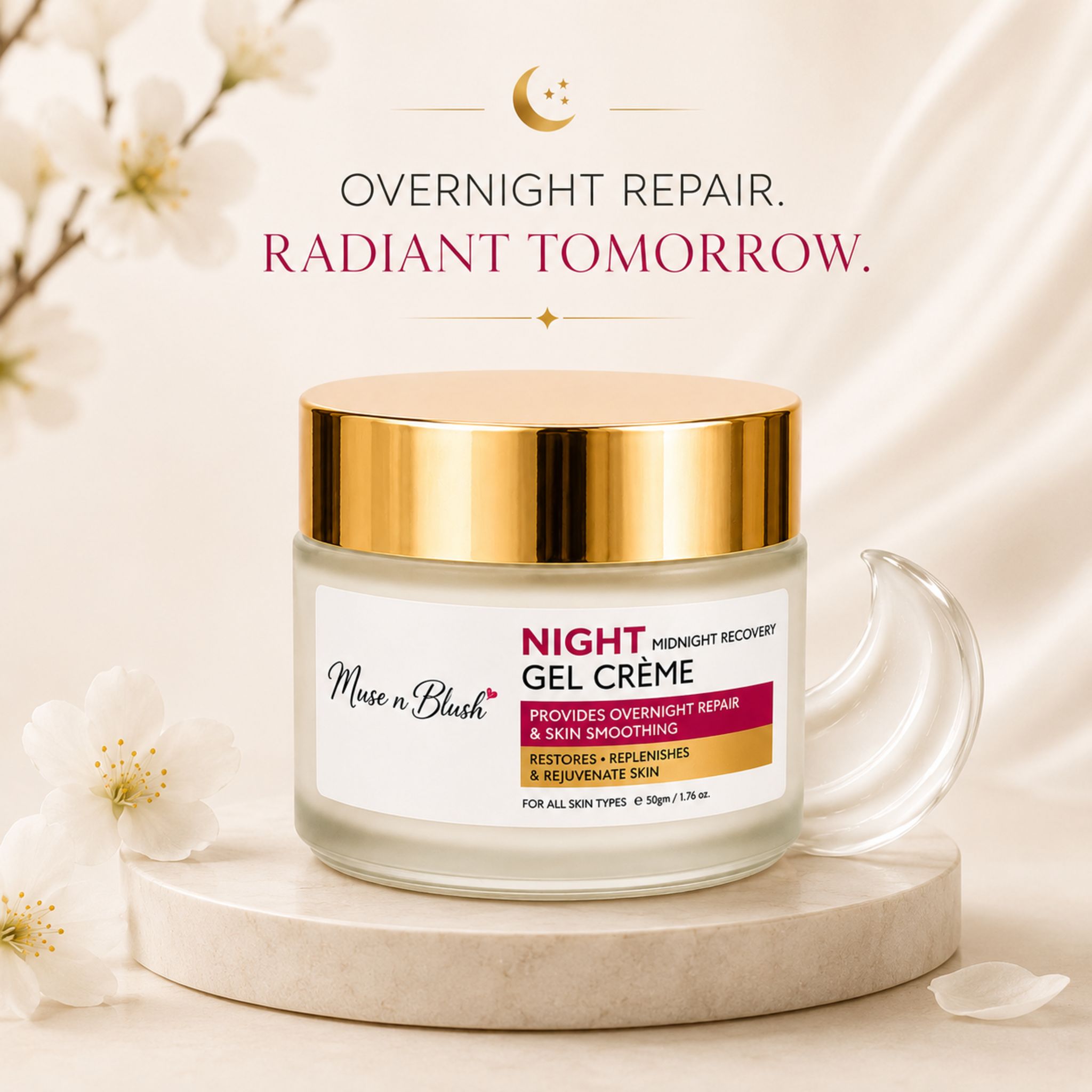 Muse n Blush Night Rejuvenating Gel Crème with Niacinamide & Hyaluronic Acid - 50 g