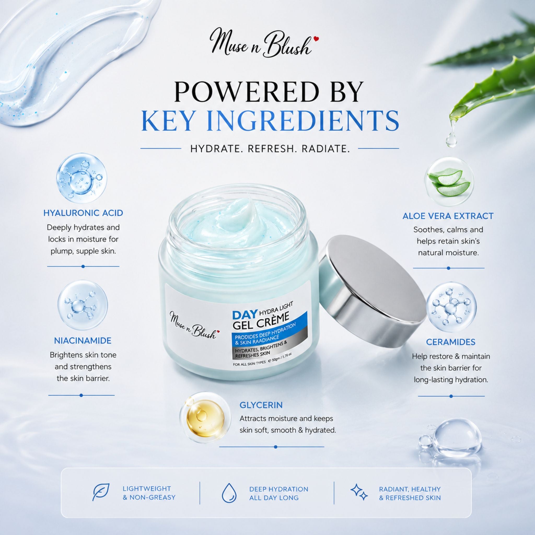 Muse n Blush Day Hydra Light Gel Crème - 50 gm