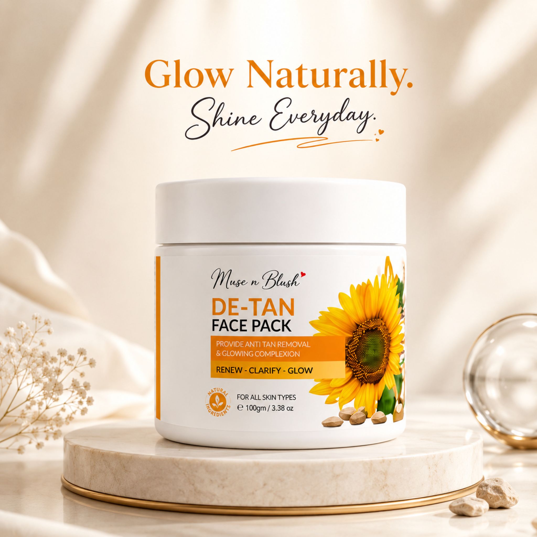 Muse n Blush De-Tan Face Pack with Pea Peptide, Clove Oil & Eucalyptus Oil – 100 g