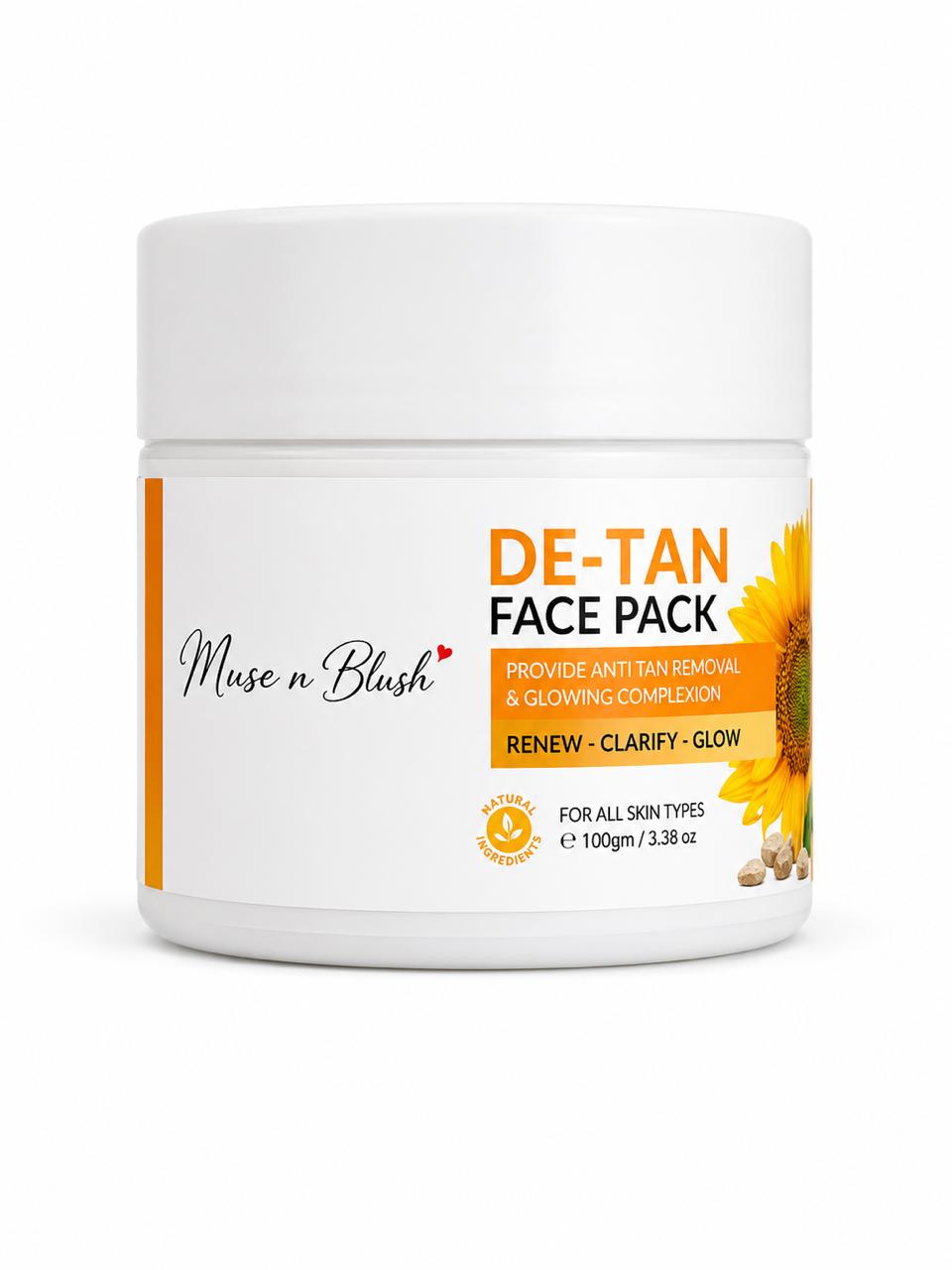 Muse n Blush De-Tan Face Pack with Pea Peptide, Clove Oil & Eucalyptus Oil – 100 g