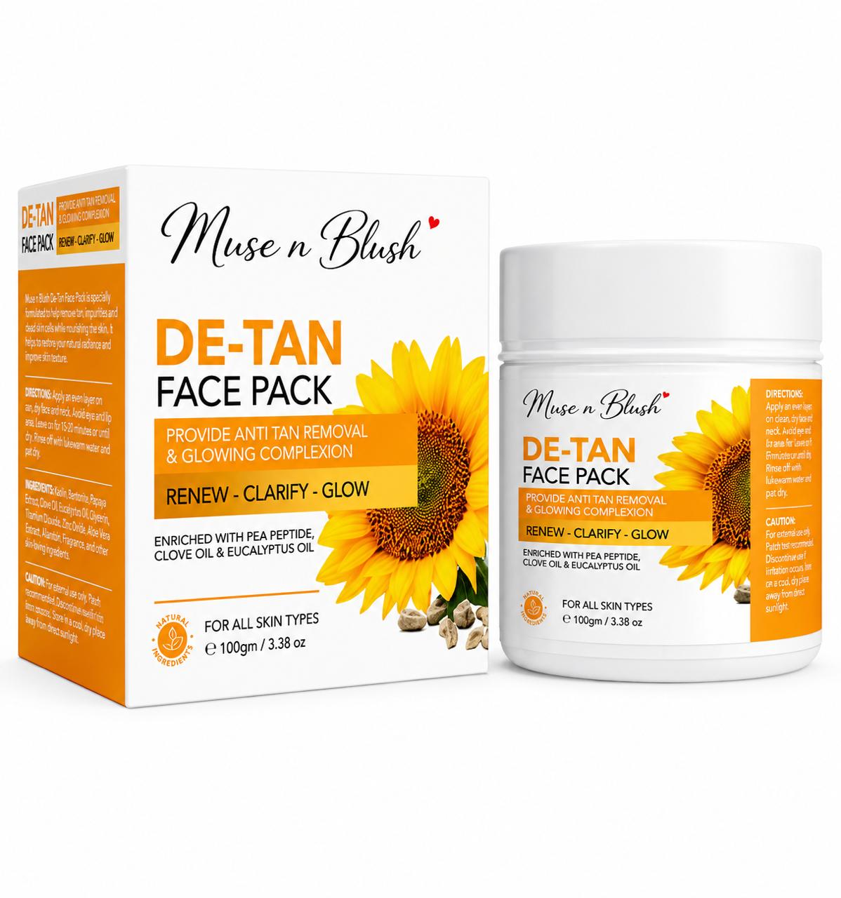 Muse n Blush De-Tan Face Pack with Pea Peptide, Clove Oil & Eucalyptus Oil – 100 g