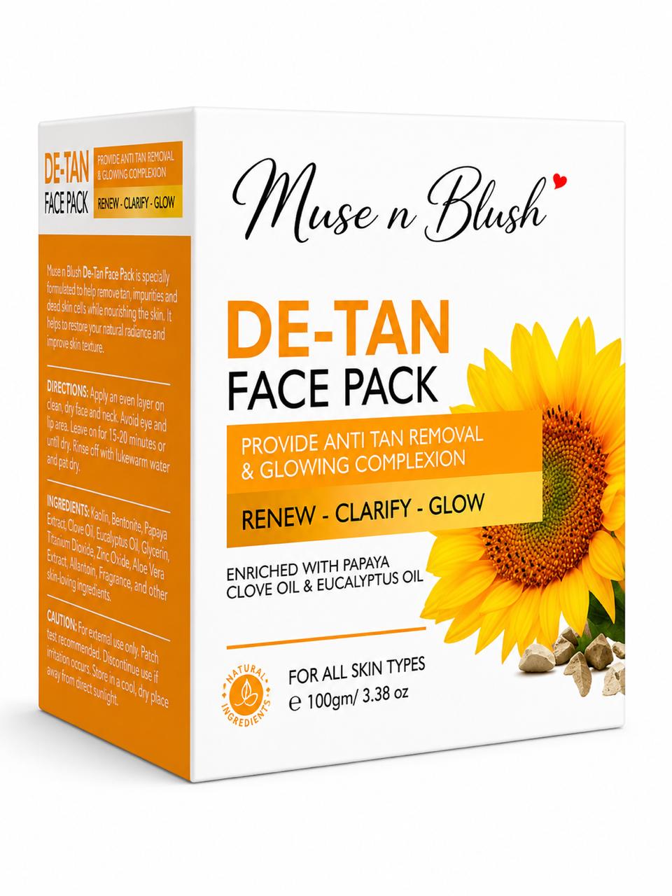 Muse n Blush De-Tan Face Pack with Pea Peptide, Clove Oil & Eucalyptus Oil – 100 g