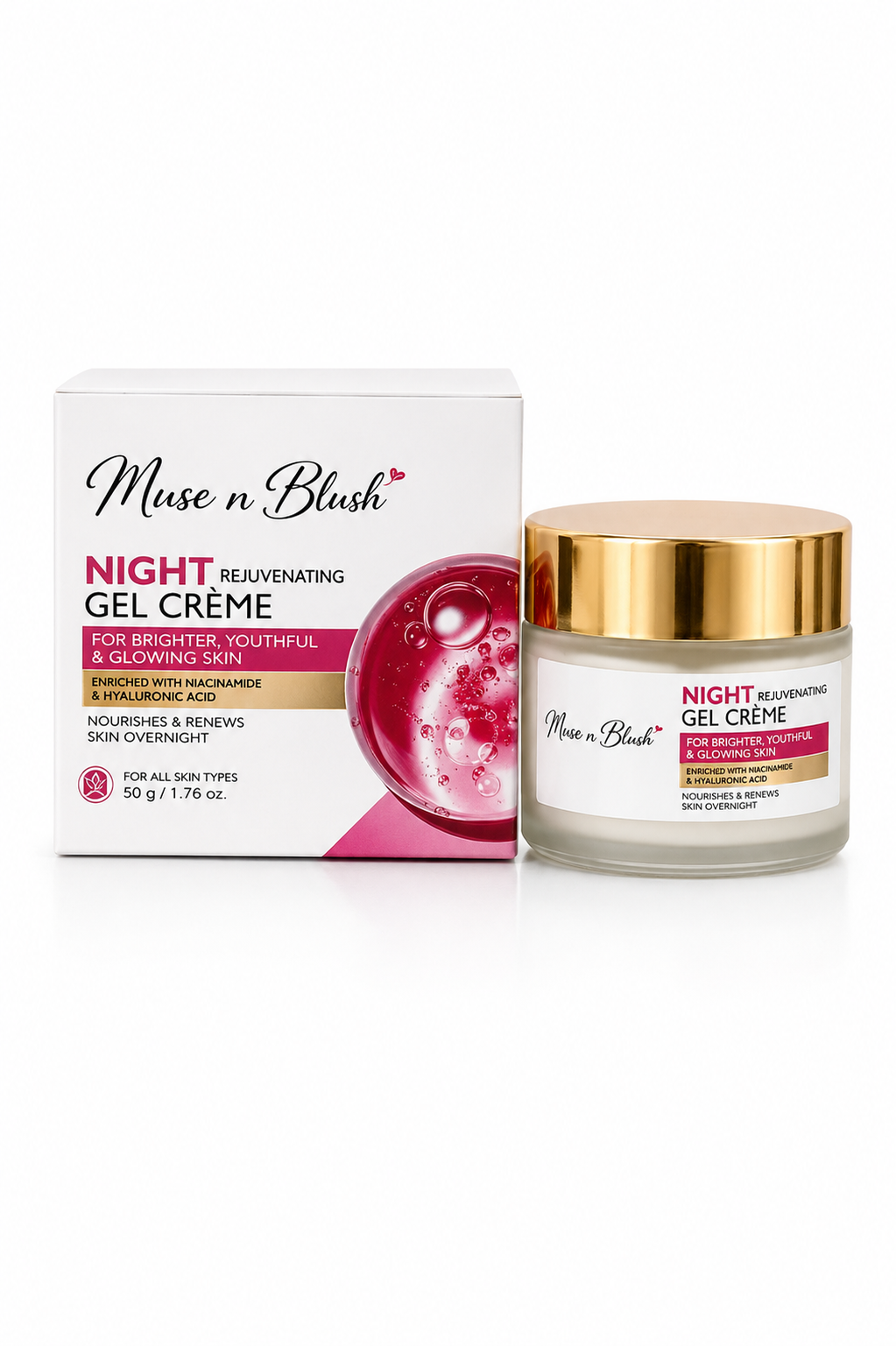 Muse n Blush Night Rejuvenating Gel Crème with Niacinamide & Hyaluronic Acid - 50 g