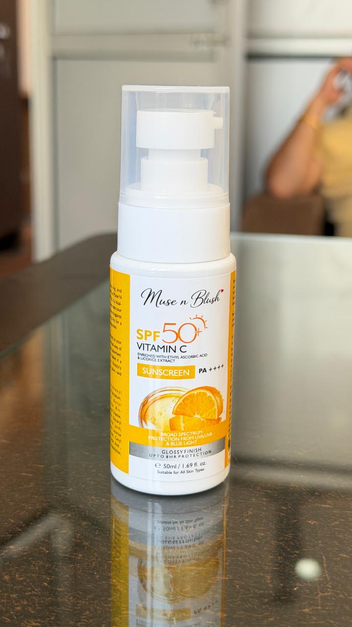 Muse n Blush SPF 50+ Vitamin C Sunscreen PA++++ with Ethyl Ascorbic Acid & Licorice Extract -50 ml
