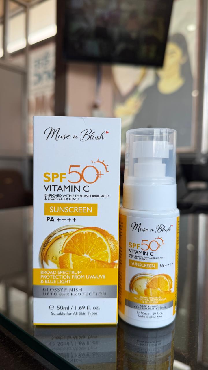 Muse n Blush SPF 50+ Vitamin C Sunscreen PA++++ with Ethyl Ascorbic Acid & Licorice Extract -50 ml
