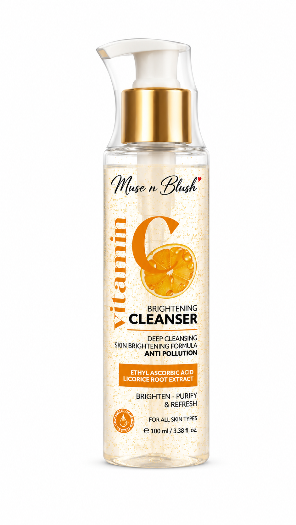 Muse n Blush Vitamin C Brightening Cleanser with Ethyl Ascorbic Acid & Licorice Root Extract - 100 ml