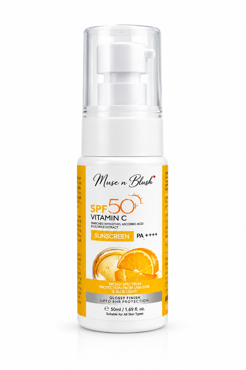 Muse n Blush SPF 50+ Vitamin C Sunscreen PA++++ with Ethyl Ascorbic Acid & Licorice Extract -50 ml
